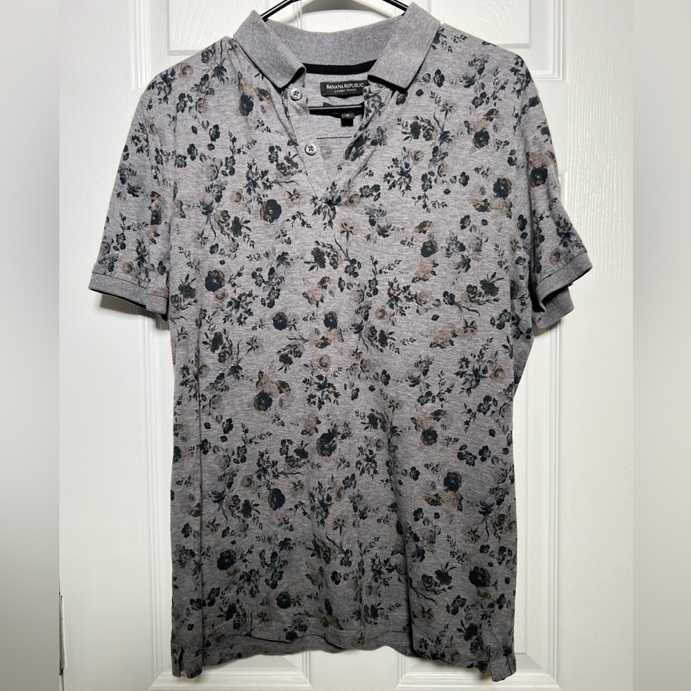 Men’s Banana Republic Gray Floral Short-Sleeve Polo